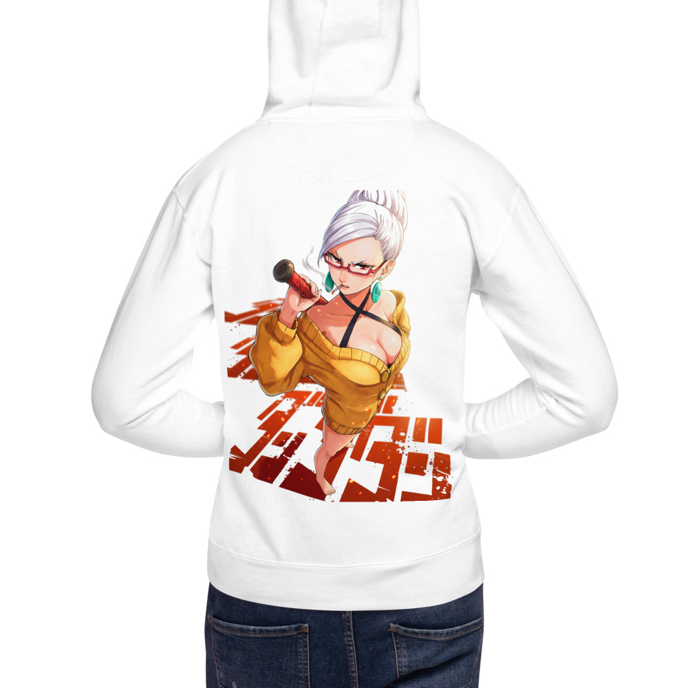 Hoodie Anime Girl Yellow Sweater Red Glasses - Modelo espalda A