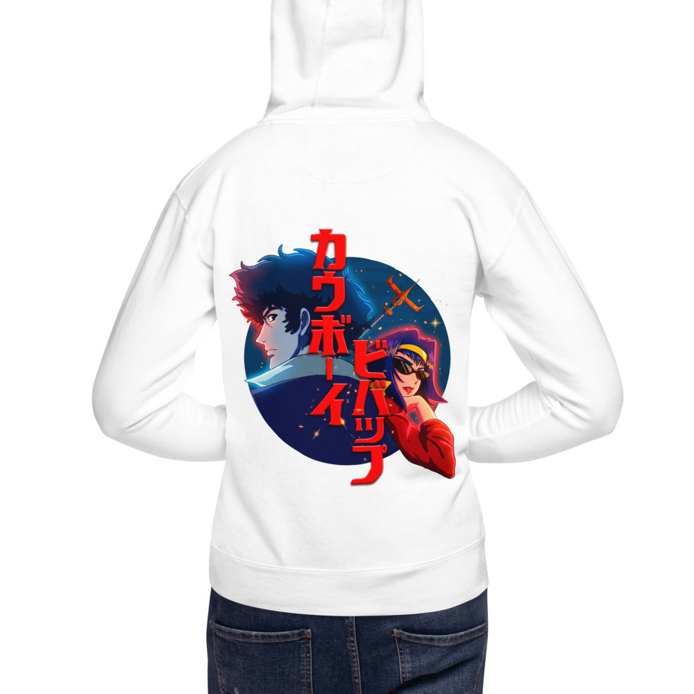 Hoodie Cowboy Bebop Spike And Faye Red Katakana - Modelo espalda A