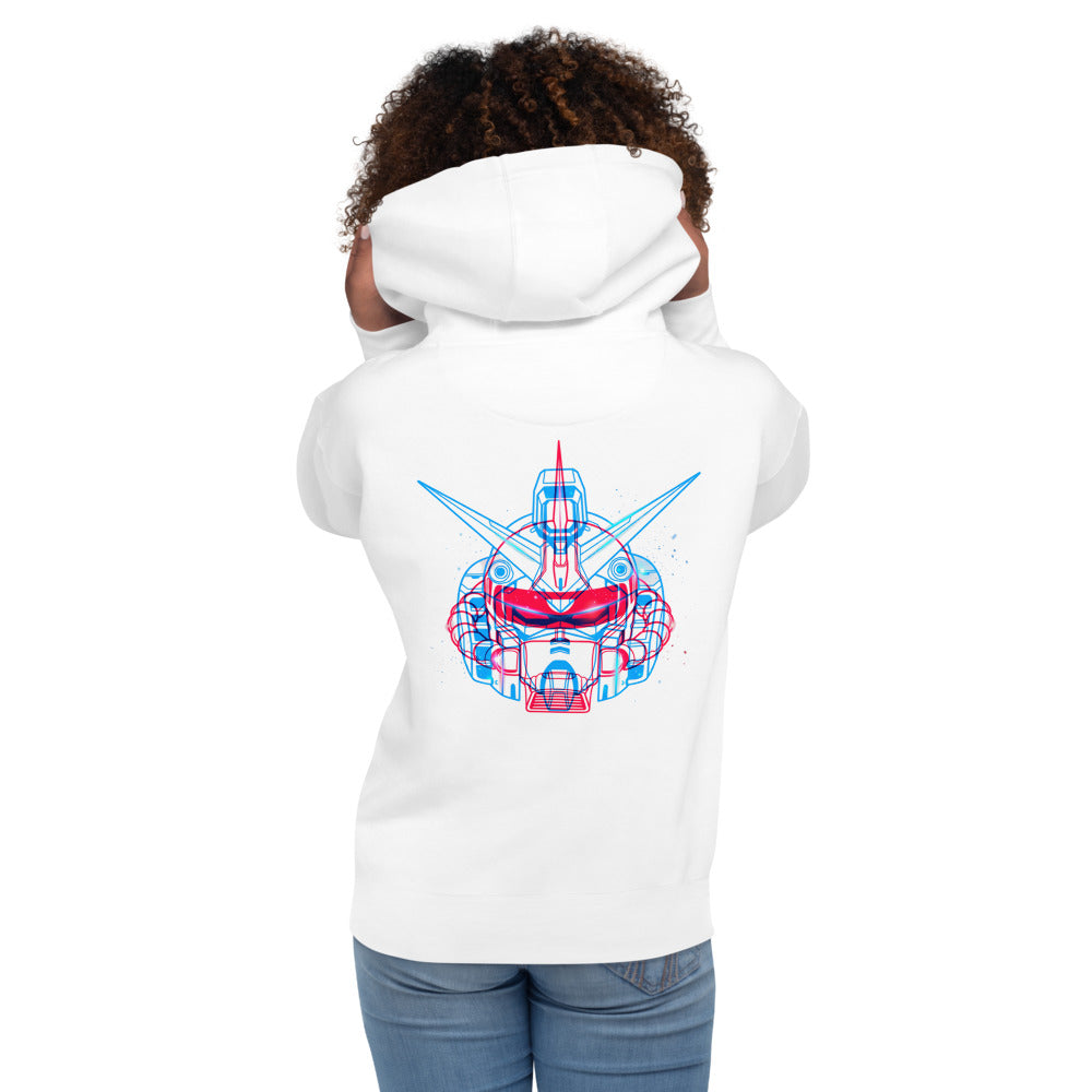 Hoodie Gundam Red Blue Double Exposure - Modelo femenina espalda