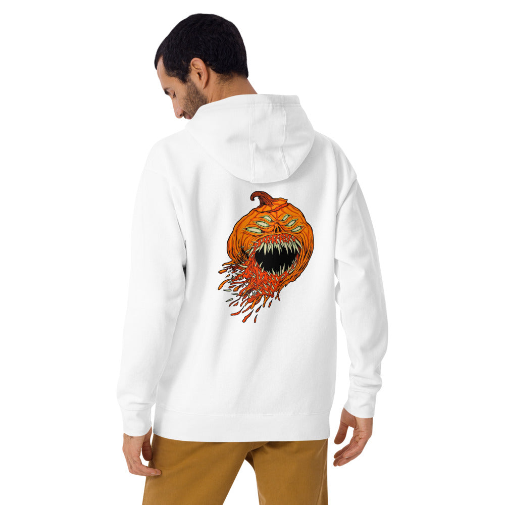 Hoodie Halloween Pumpkin Monster Four Eyes - Modelo masculino espalda