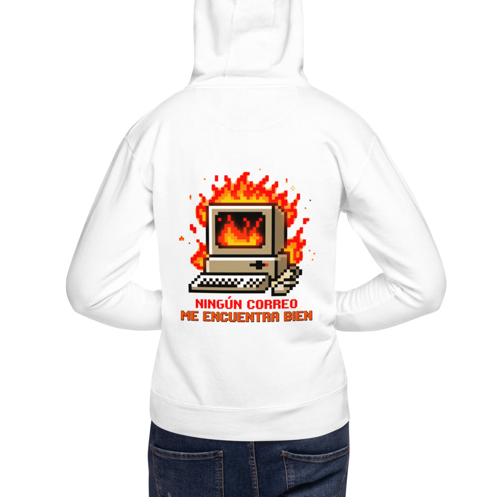 Hoodie Ningún Correo Me Encuentra Bien Computadora En Llamas - Modelo espalda A