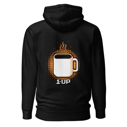 Hoodie 1 Up Pixel Coffee Mug Amber Glow - Espalda