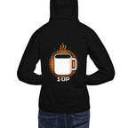 Hoodie 1 Up Pixel Coffee Mug Amber Glow - Modelo espalda A