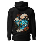 Hoodie Blue Fanged Cat Crow And Roses - Espalda