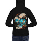 Hoodie Blue Fanged Cat Crow And Roses - Modelo espalda A