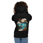Hoodie Blue Fanged Cat Crow And Roses - Modelo femenina espalda