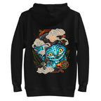 Hoodie Blue Fanged Cat Crow And Roses - Plano
