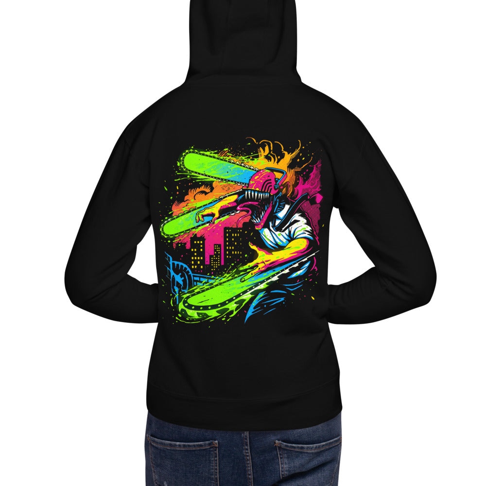 Hoodie Chainsaw Man Neon Splatter City - Modelo espalda A