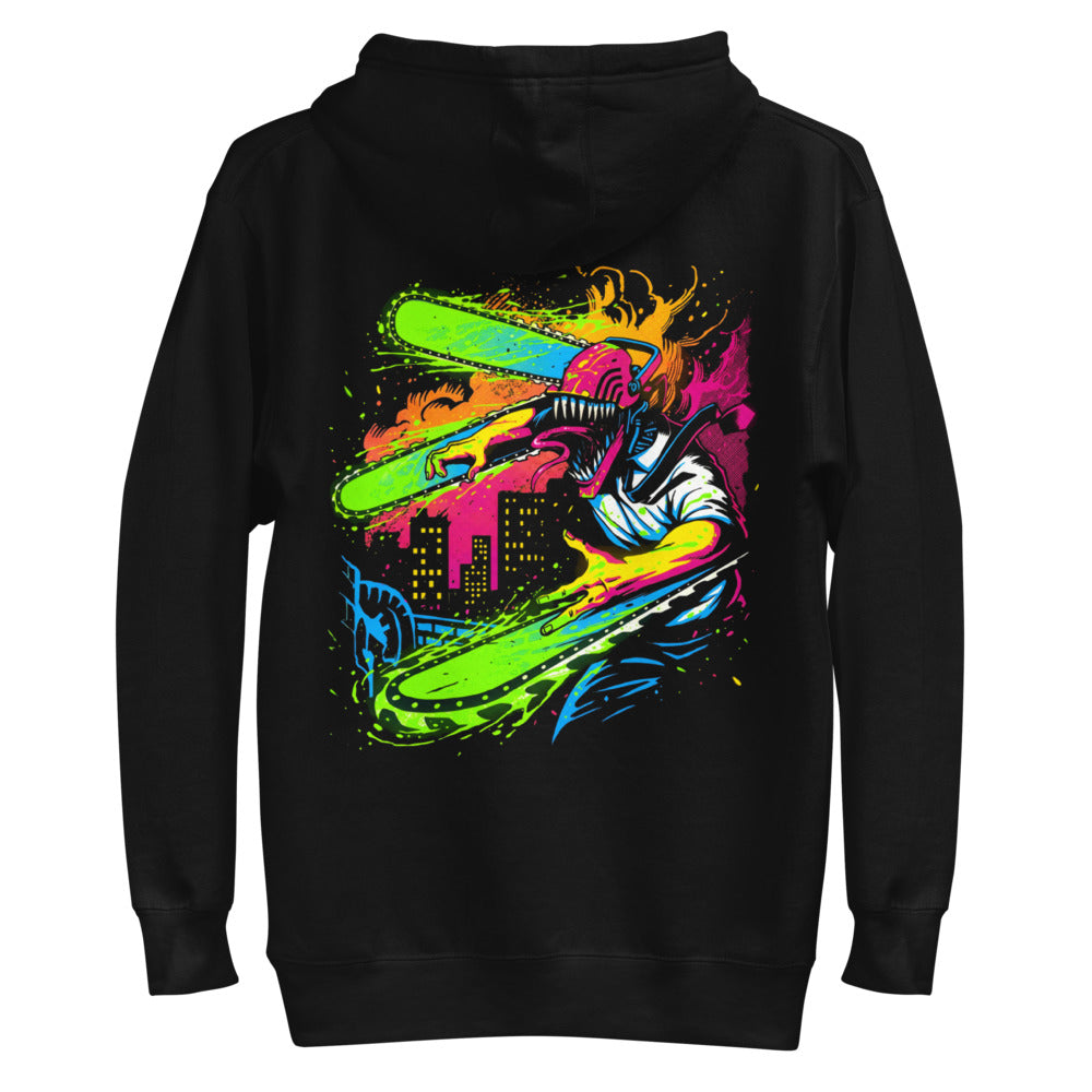 Hoodie Chainsaw Man Neon Splatter City - Plano