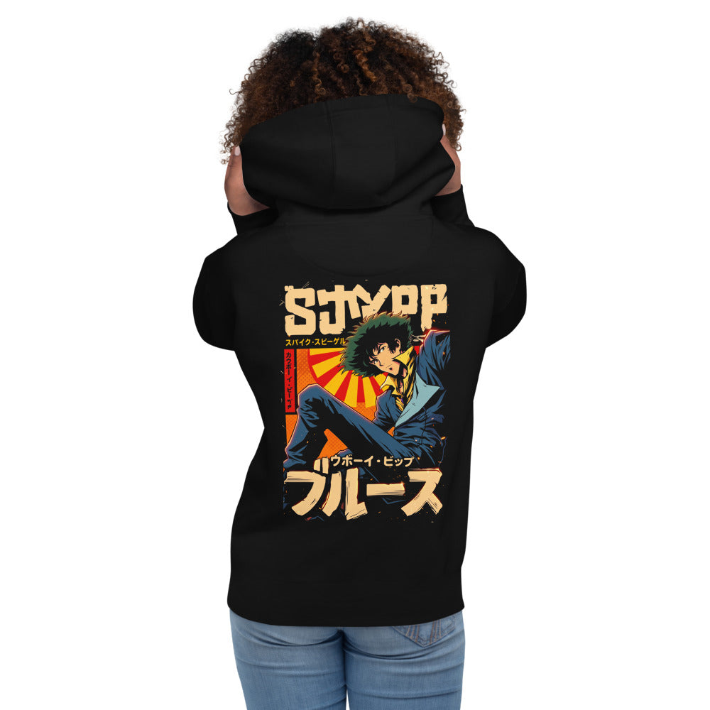 Hoodie Cowboy Bebop Spike Spiegel Katakana Blues - Modelo femenina espalda