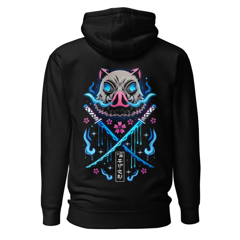 Hoodie Demon Slayer Inosuke Boar Mask Blue Flames - Espalda