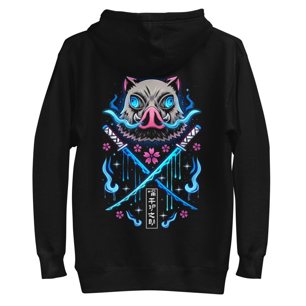 Hoodie Demon Slayer Inosuke Boar Mask Blue Flames - Plano