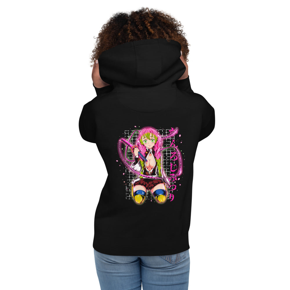 Hoodie Demon Slayer Mitsuri Kanroji Neon Pink Glow - Modelo femenina espalda