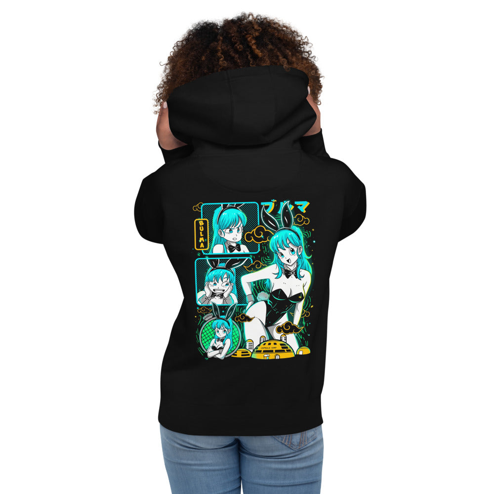 Hoodie Dragon Ball Bulma Neon Panels Dragon Radar - Modelo femenina espalda