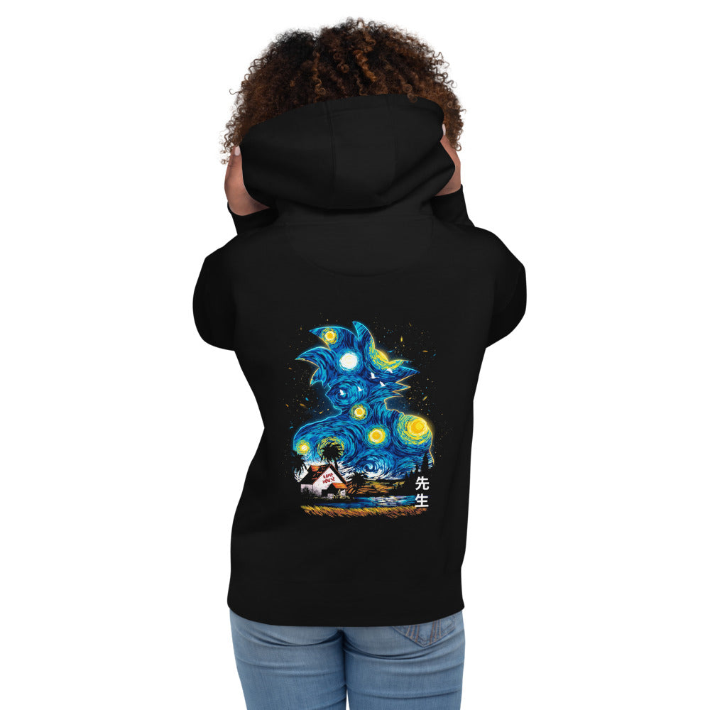 Hoodie Dragon Ball Goku Starry Night Kame House - Modelo femenina espalda