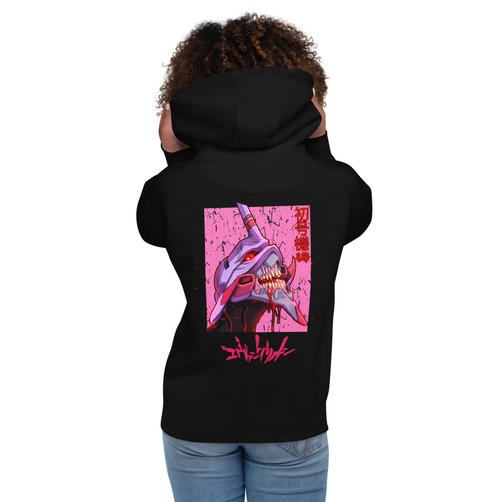 Hoodie Evangelion Eva 01 Berserk Pink - Modelo femenina espalda