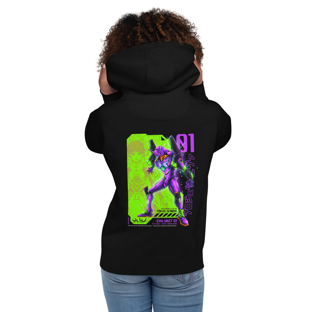 Hoodie Evangelion Eva 01 Shinji Ikari Nerv - Modelo femenina espalda