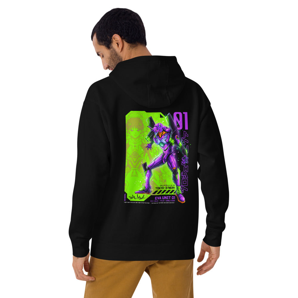 Hoodie Evangelion Eva 01 Shinji Ikari Nerv - Modelo masculino espalda