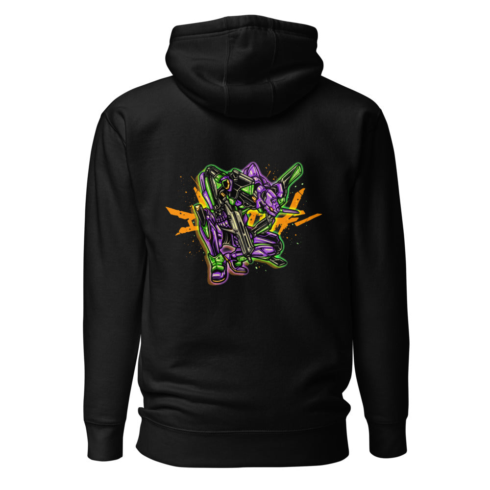 Hoodie Evangelion Unit 01 Crouching Orange Splatter - Espalda