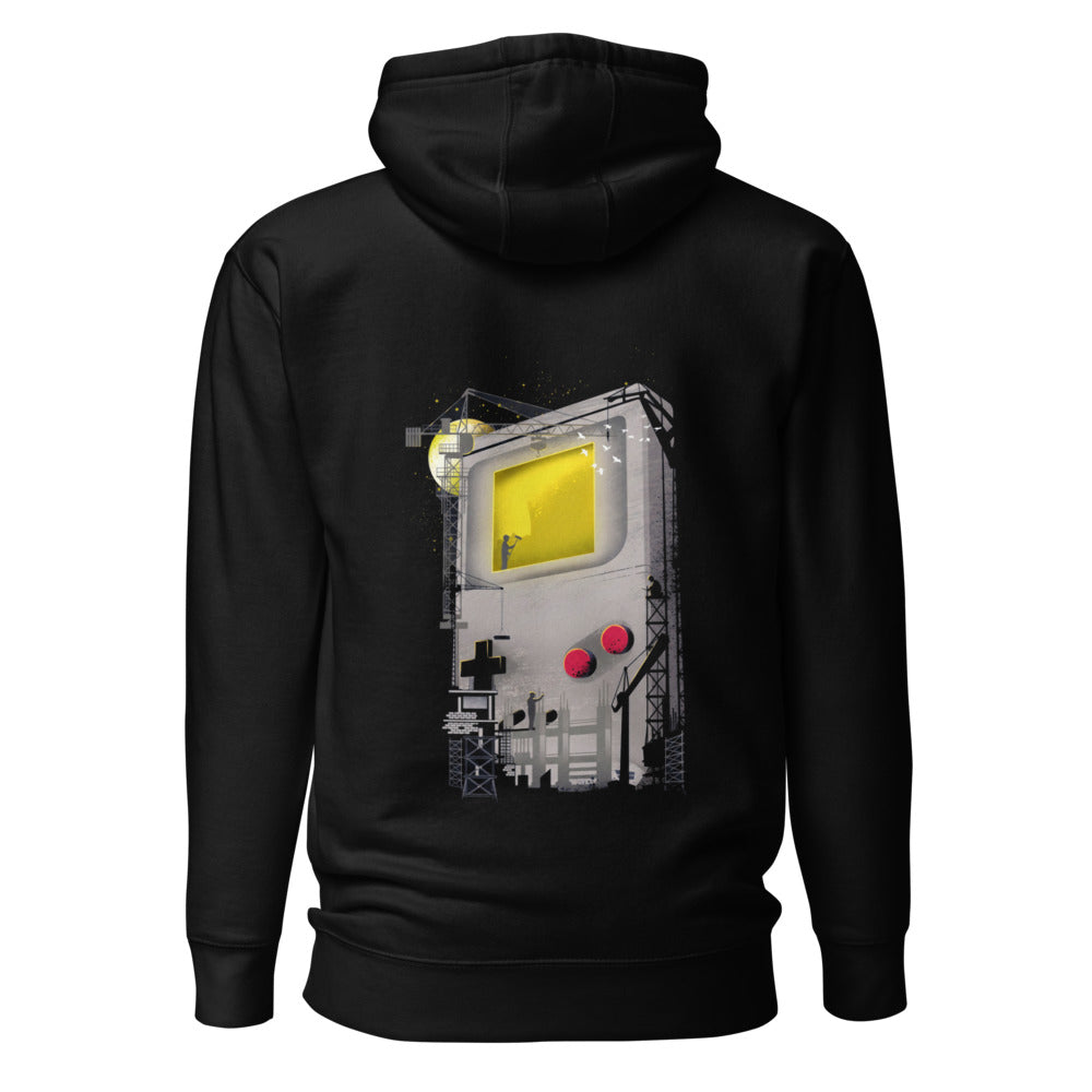 Hoodie Game Boy Under Construction Tower Cranes - Espalda