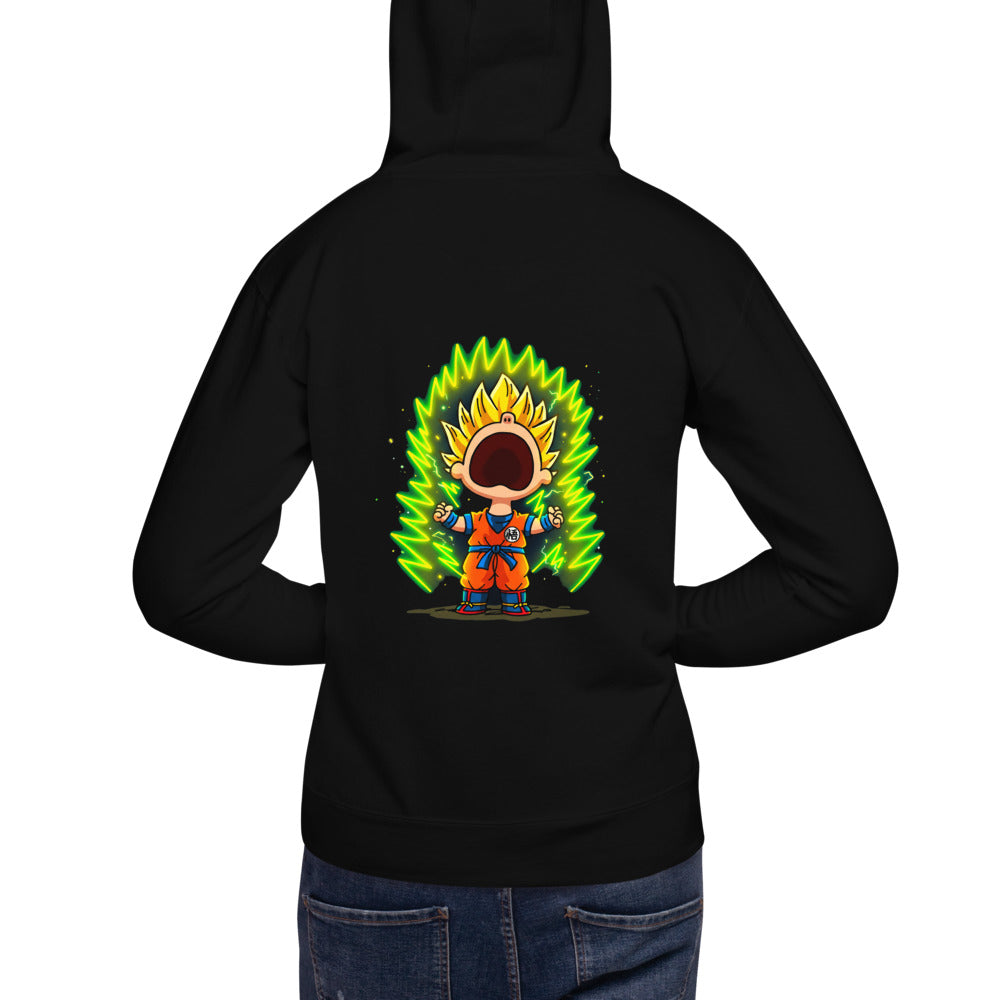 Hoodie Goku Super Saiyan Peanuts Scream Green Aura - Modelo espalda A