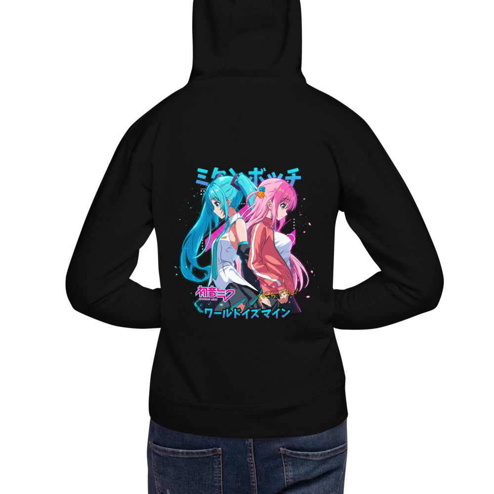 Hoodie Hatsune Miku Bocchi Back To Back Neon - Modelo espalda A
