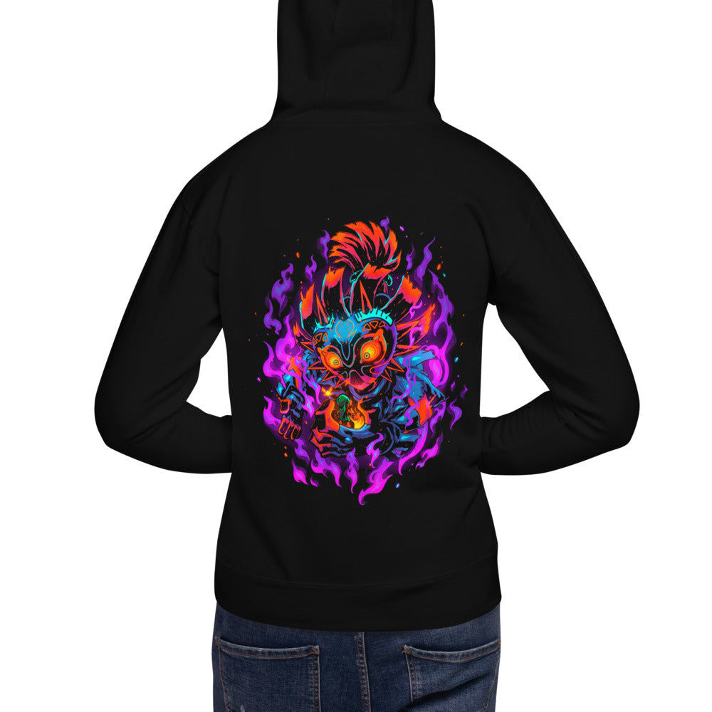 Hoodie Majora's Mask Skull Kid Neon Purple Flames - Modelo espalda A