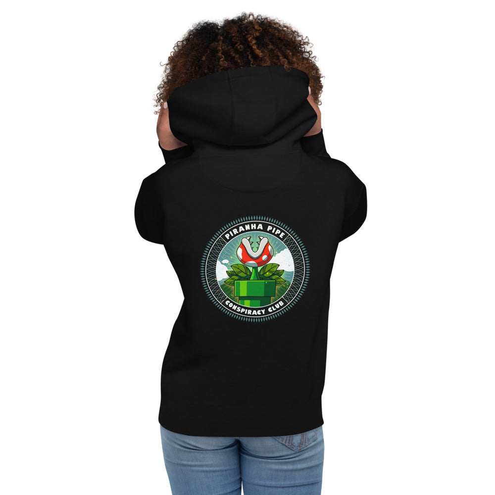 Hoodie Mario Piranha Pipe Conspiracy Club - Modelo femenina espalda
