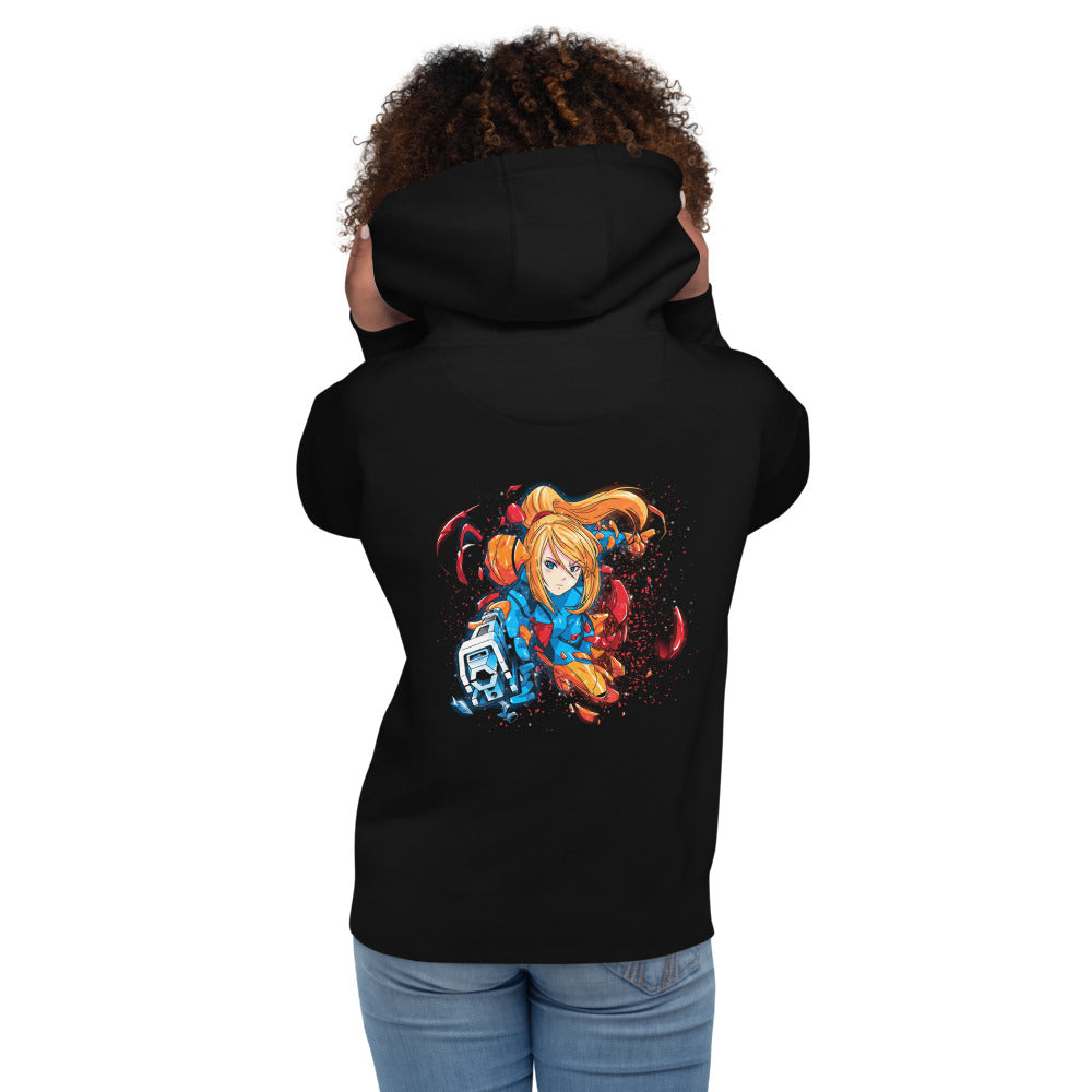 Hoodie Metroid Samus Arm Cannon Armor Burst - Modelo femenina espalda