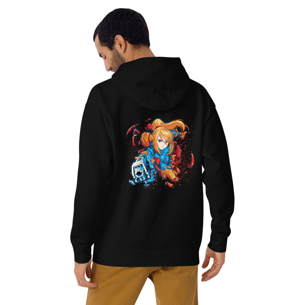Hoodie Metroid Samus Arm Cannon Armor Burst - Modelo masculino espalda
