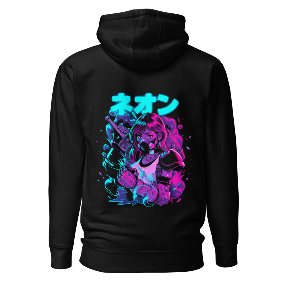 Hoodie Neon Gas Mask Girl Cyberpunk Armor - Espalda