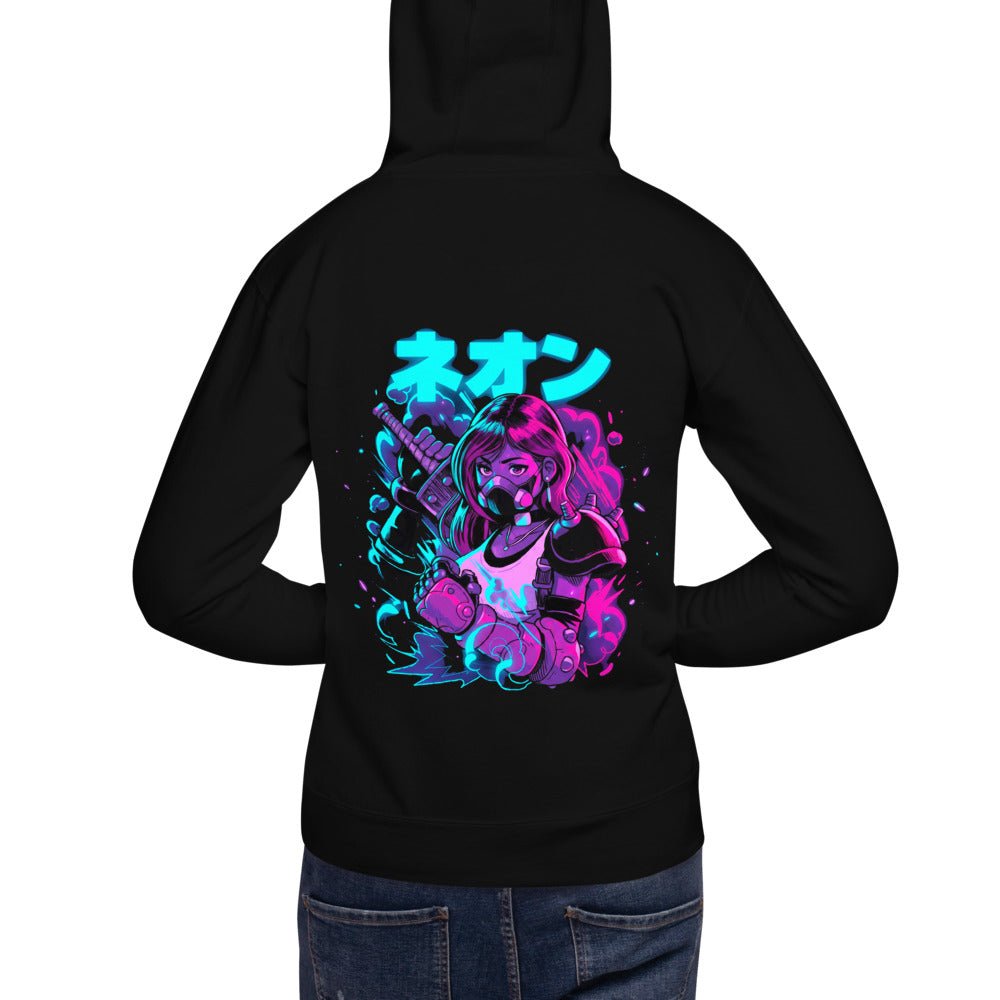 Hoodie Neon Gas Mask Girl Cyberpunk Armor - Modelo espalda A