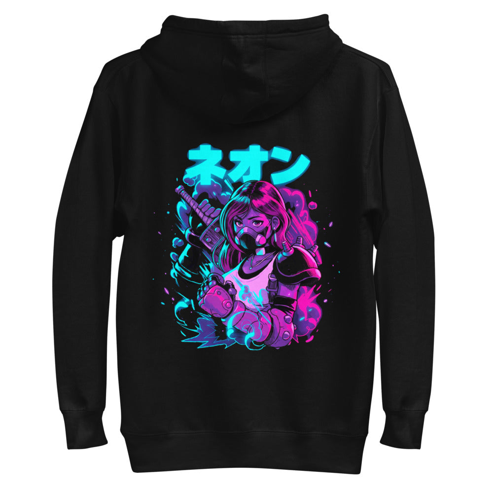 Hoodie Neon Gas Mask Girl Cyberpunk Armor - Plano