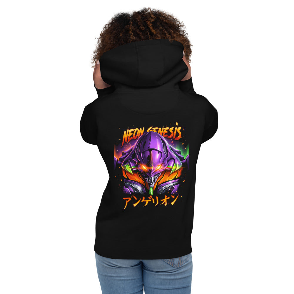 Hoodie Neon Genesis Evangelion Eva 01 Fire - Modelo femenina espalda