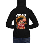 Hoodie One Piece Luffy Crying Swollen Lips Kanji - Modelo espalda A
