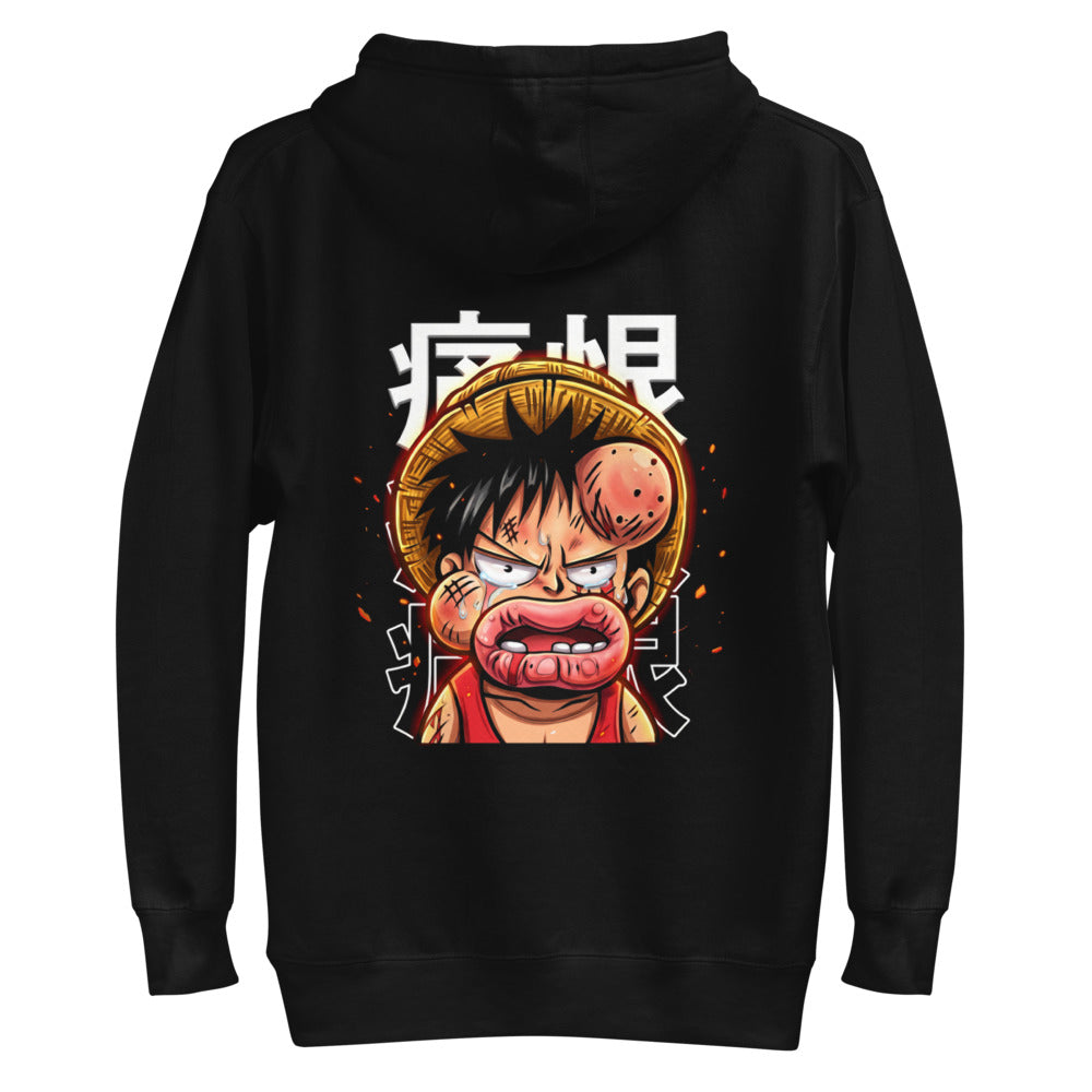 Hoodie One Piece Luffy Crying Swollen Lips Kanji - Plano