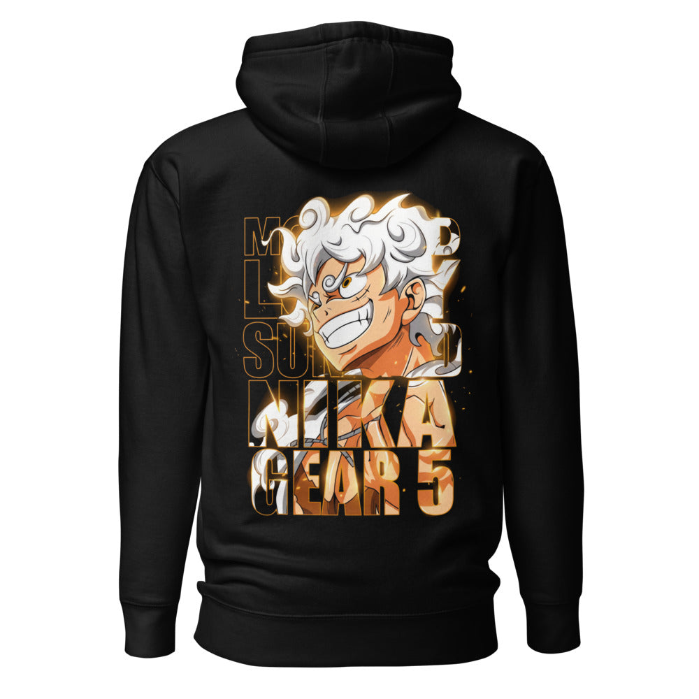 Hoodie One Piece Luffy Gear 5 Nika Gold Typography - Espalda