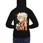 Hoodie One Piece Luffy Gear 5 Nika Gold Typography - Modelo espalda A