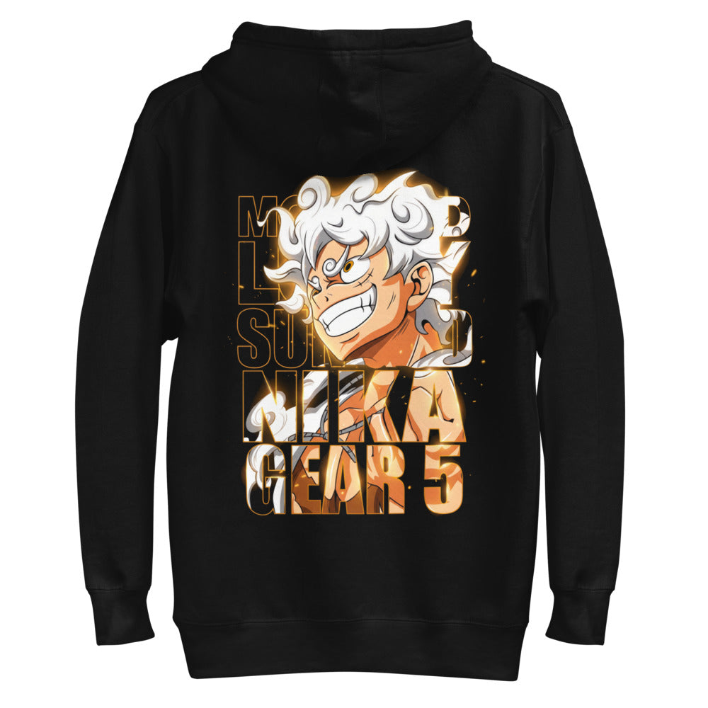 Hoodie One Piece Luffy Gear 5 Nika Gold Typography - Plano