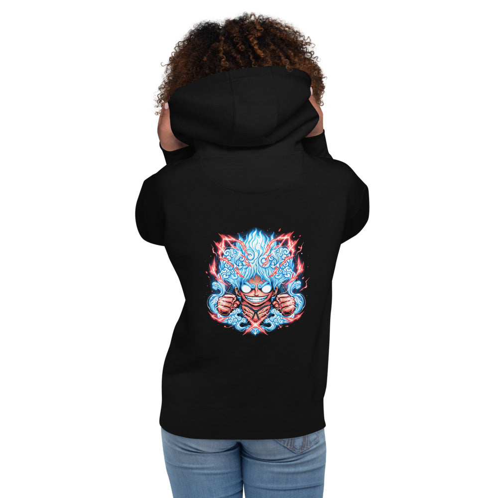Hoodie One Piece Luffy Gear 5 Red Lightning - Modelo femenina espalda