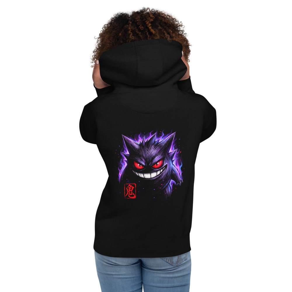 Hoodie Pokemon Gengar Oni Kanji Red Seal - Modelo femenina espalda