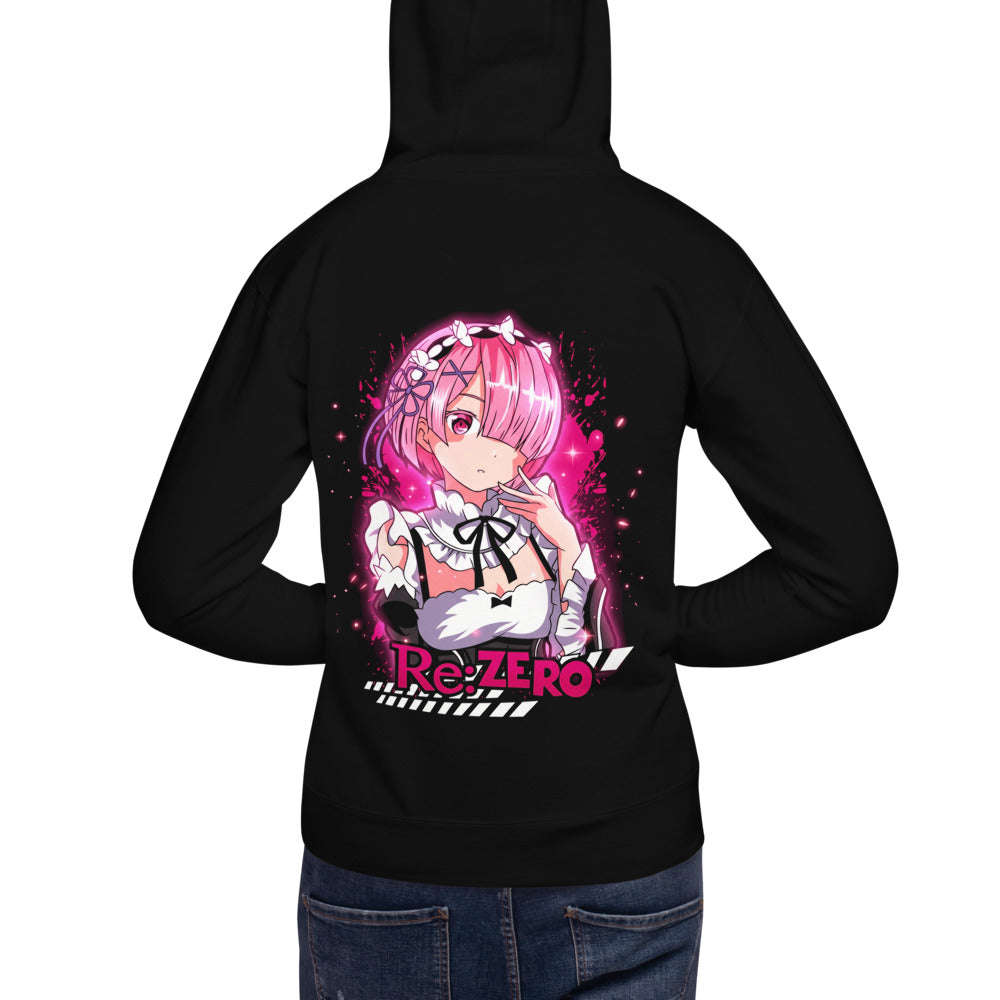 Hoodie Re Zero Ram Pink Maid Splash - Modelo espalda A