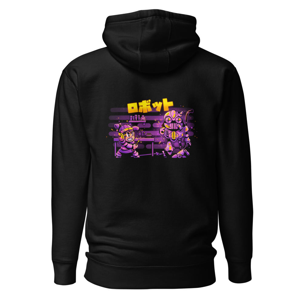 Hoodie Robotto Katakana Girl Mechanic Giant Robot - Espalda