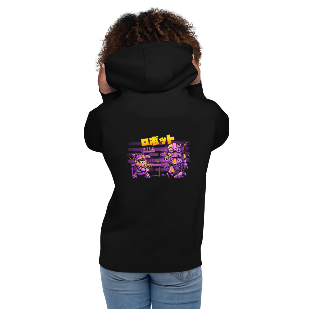 Hoodie Robotto Katakana Girl Mechanic Giant Robot - Modelo femenina espalda