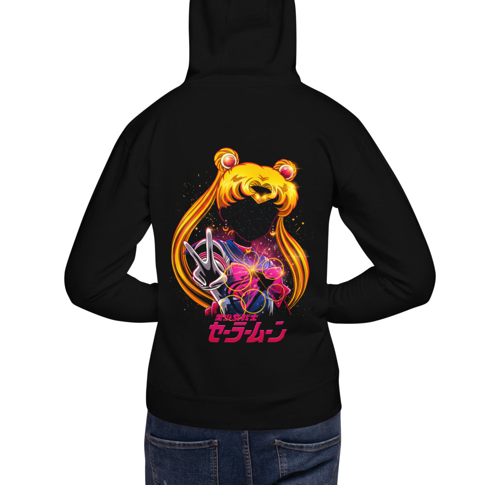 Hoodie Sailor Moon Galaxy Face Peace Sign - Modelo espalda A