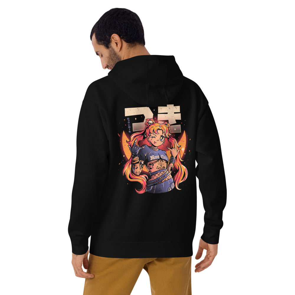 Hoodie Sailor Moon Punk Rocker Moon Child - Modelo masculino espalda