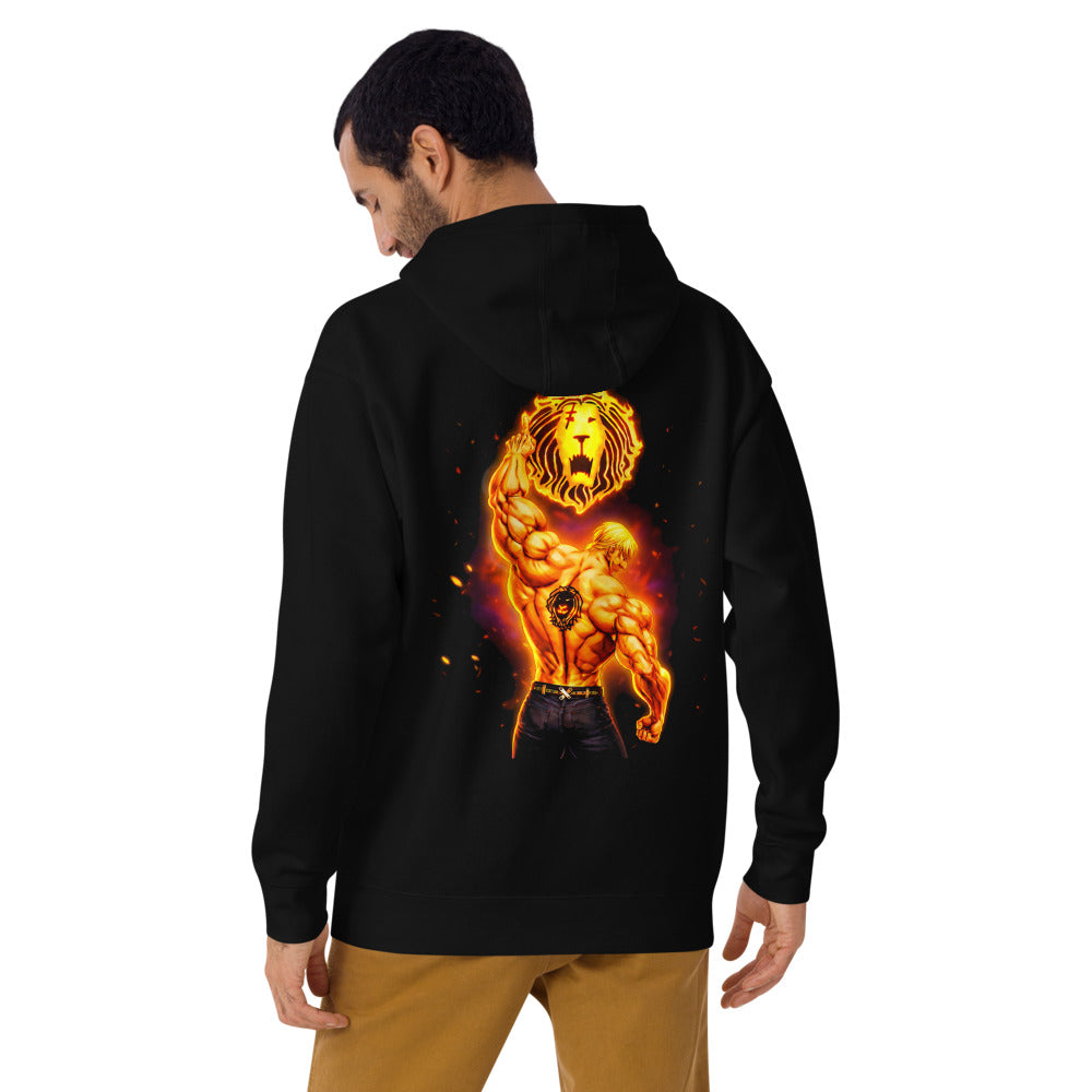 Hoodie Seven Deadly Sins Escanor Flaming Lion Emblem - Modelo masculino espalda