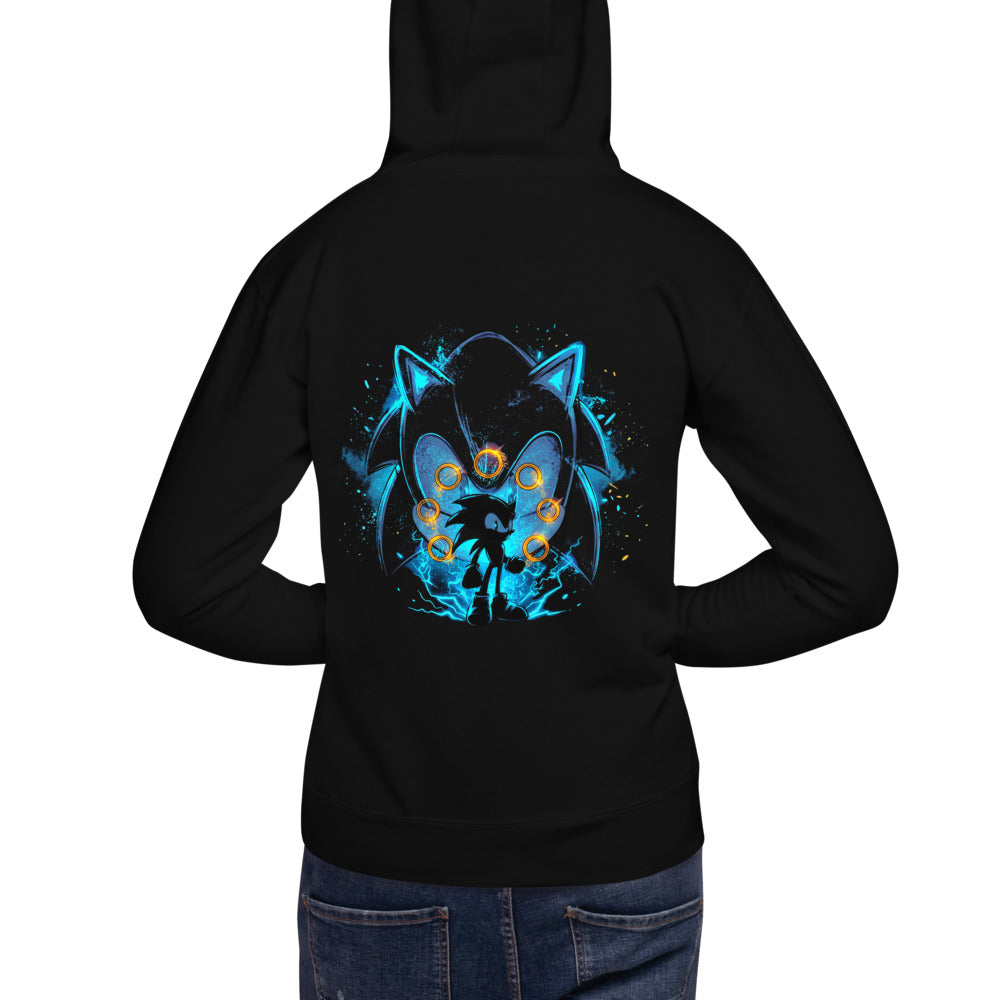 Hoodie Sonic Giant Head Gold Rings Lightning - Modelo espalda A