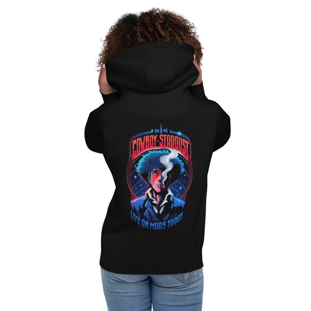 Hoodie Spike Spiegel Cowboy Stardust Live On Mars Today - Modelo femenina espalda