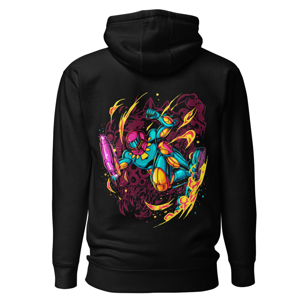 Hoodie Teal Power Suit Arm Cannon Jump Kick - Espalda